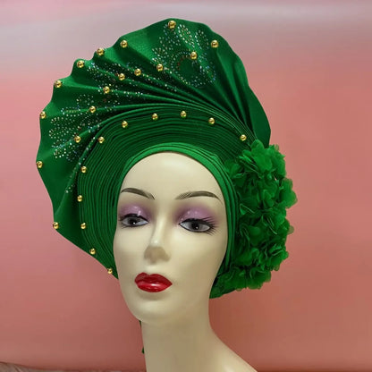 Head Wrap African Aso Oke Gele Headtie Auto Gele With Beads For Wedding Party - B&R African Styles