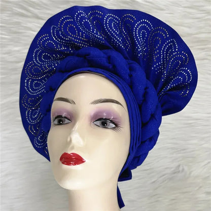 High Quality African Nigeria Auto Gele Elegant Helmet With Stones - B&R African Styles