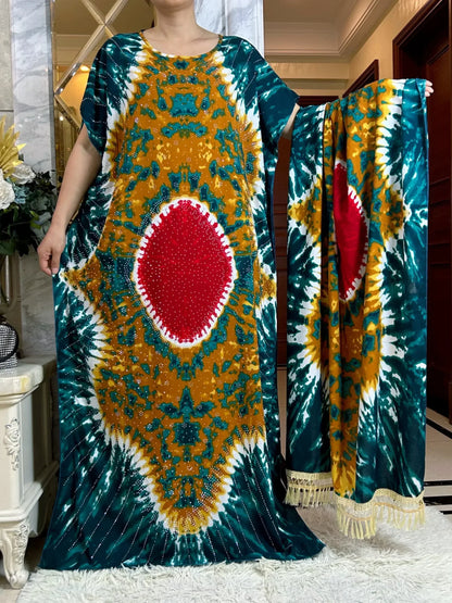 Summer Cotton Kaftan Abaya with Big Scarf – Comfortable & Stylish - B&R African Styles