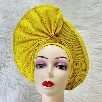 High Quality African Nigeria Auto Gele Elegant Helmet With Stones - B&R African Styles