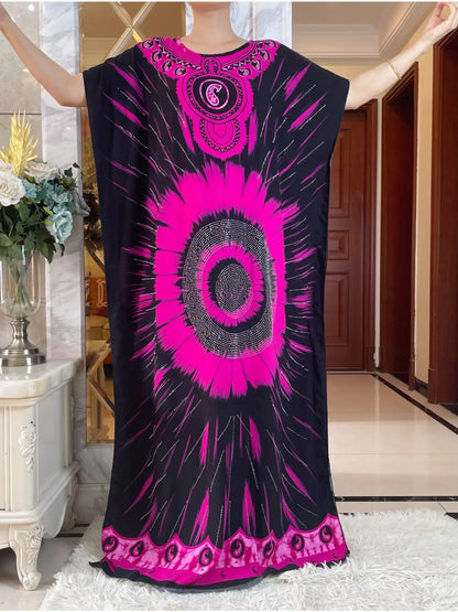 Elegant Tie-Dye Abaya African Floral Cotton Maxi Dress - B&R African Styles
