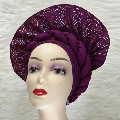 High Quality African Nigeria Auto Gele Elegant Helmet With Stones - B&R African Styles