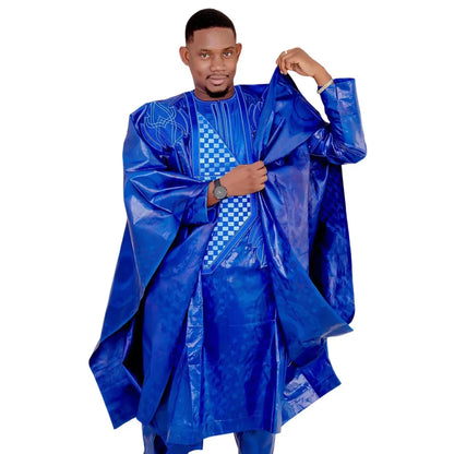 3PCS TRADITIONAL BAZIN EMBROIDERY MEN'S OUTFIT - B&R African Styles