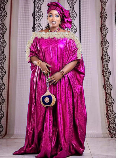 Bazin Riche Long Dresses For Women with Scarf - B&R African Styles