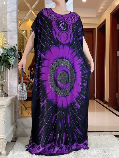 Elegant Tie-Dye Abaya African Floral Cotton Maxi Dress - B&R African Styles