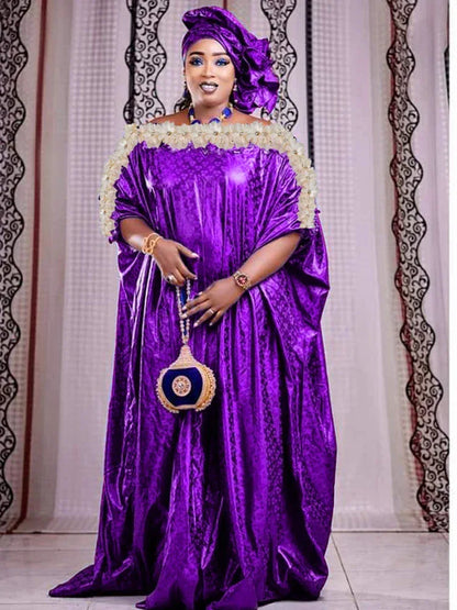 Bazin Riche Long Dresses For Women with Scarf - B&R African Styles