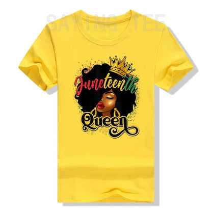 Juneteenth Queen: Afro Natural Hair Graphic Tee Celebrating Black Girl Magic & Family Unity - B&R African Styles