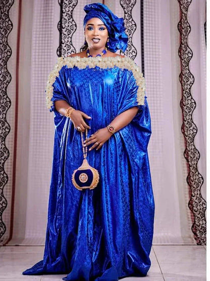 Bazin Riche Long Dresses For Women with Scarf - B&R African Styles