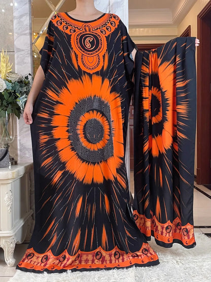 Elegant Tie-Dye Abaya African Floral Cotton Maxi Dress - B&R African Styles
