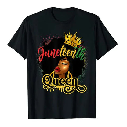 Juneteenth Queen: Afro Natural Hair Graphic Tee Celebrating Black Girl Magic & Family Unity - B&R African Styles