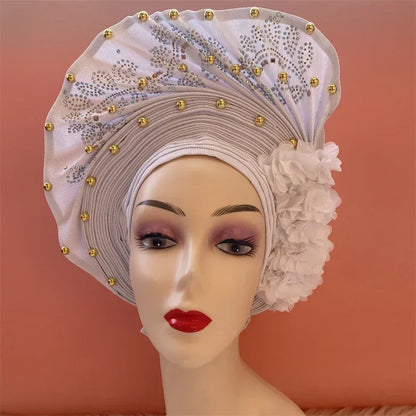 Aso Oke Auto Gele Headtie Handmade African Cap Nigerian Wedding Gele Women - B&R African Styles