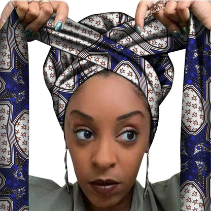African Print Bonnet With Long Ribbon Wrap Single Layer Head Wrap Ankara Pattern - B&R African Styles