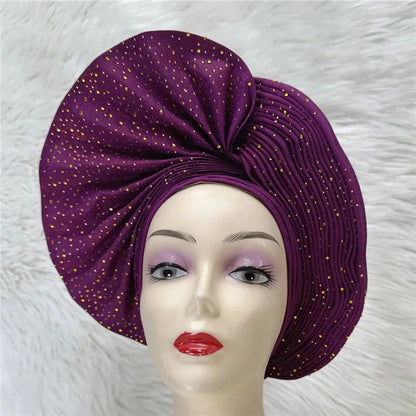 High Quality African Nigeria Auto Gele Elegant Helmet With Stones - B&R African Styles
