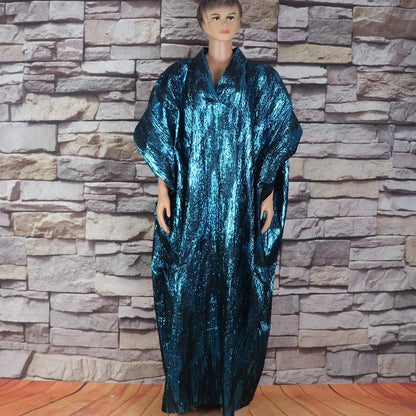African Mother Gold Jacquard Fabric Loose Dress - B&R African Styles