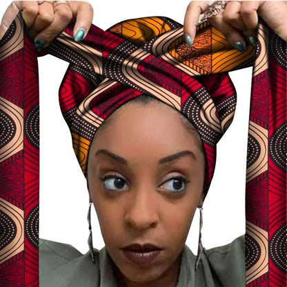 African Print Bonnet With Long Ribbon Wrap Single Layer Head Wrap Ankara Pattern - B&R African Styles