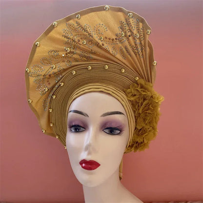 Aso Oke Auto Gele Headtie Handmade African Cap Nigerian Wedding Gele Women - B&R African Styles