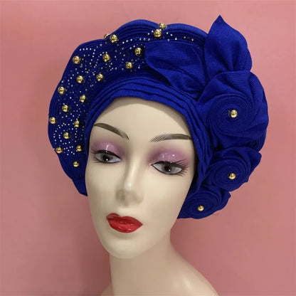 High Quality African Nigeria Auto Gele Elegant Helmet With Stones - B&R African Styles