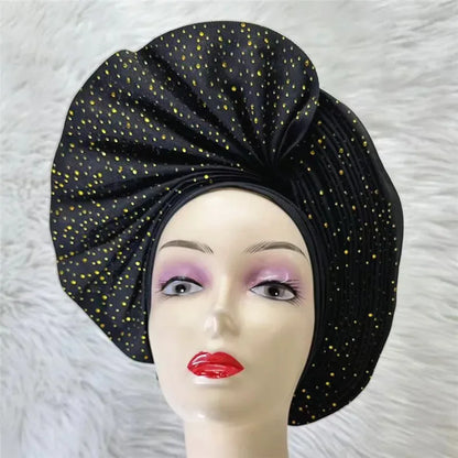 High Quality African Nigeria Auto Gele Elegant Helmet With Stones - B&R African Styles