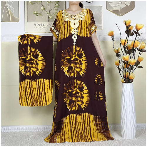 Elegant African Abaya Maxi Dress - Pure Cotton, Loose Fit, Short Sleeve