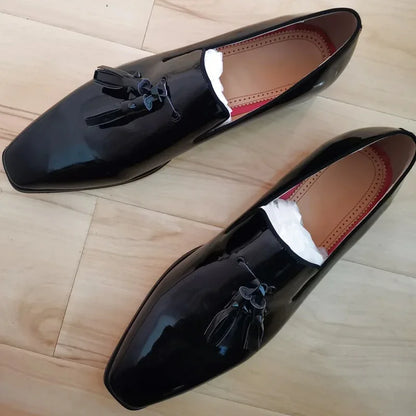 Men's Black Patent Leather Loafers: Stylish Tassel Shoes for Casual and Dress Wear - B&R African Styles
