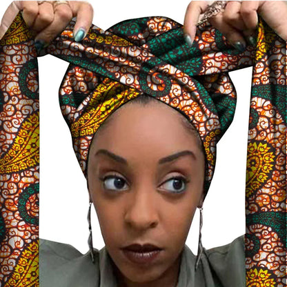 African Print Bonnet With Long Ribbon Wrap Single Layer Head Wrap Ankara Pattern - B&R African Styles