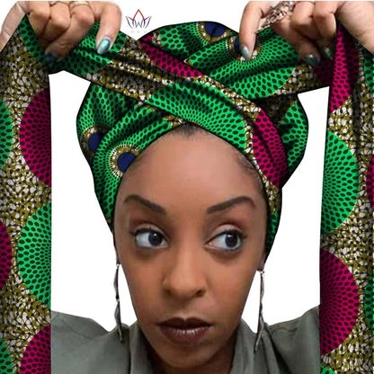 African Print Bonnet With Long Ribbon Wrap Single Layer Head Wrap Ankara Pattern - B&R African Styles