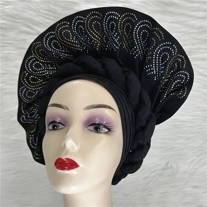 High Quality African Nigeria Auto Gele Elegant Helmet With Stones - B&R African Styles
