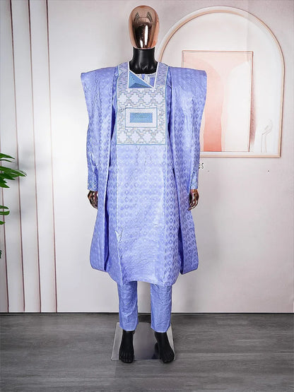 3-Piece African Agbada for Men - Bazin Dashiki Traditional Formal Attire - B&R African Styles
