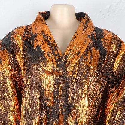 African Mother Gold Jacquard Fabric Loose Dress - B&R African Styles