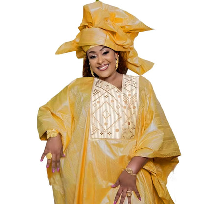 African Dress Bazin Riche With Scarf - B&R African Styles
