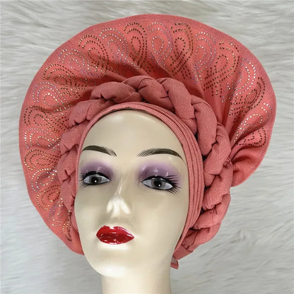 High Quality African Nigeria Auto Gele Elegant Helmet With Stones - B&R African Styles