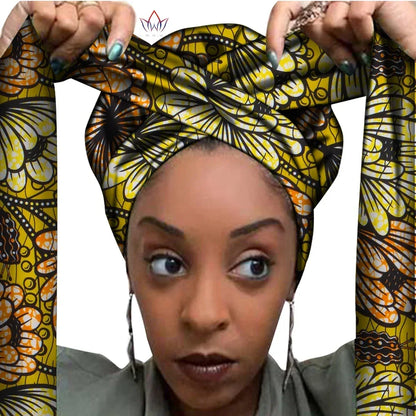 African Print Bonnet With Long Ribbon Wrap Single Layer Head Wrap Ankara Pattern - B&R African Styles