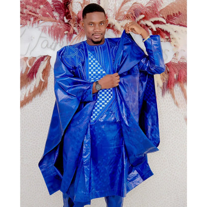 3PCS TRADITIONAL BAZIN EMBROIDERY MEN'S OUTFIT - B&R African Styles