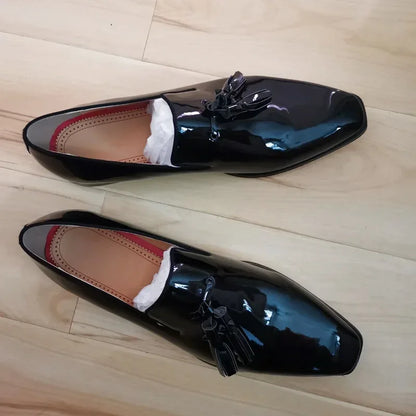 Men's Black Patent Leather Loafers: Stylish Tassel Shoes for Casual and Dress Wear - B&R African Styles