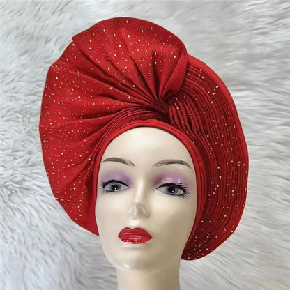 High Quality African Nigeria Auto Gele Elegant Helmet With Stones - B&R African Styles
