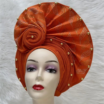 Aso Oke Auto Gele Headtie Handmade African Cap Nigerian Wedding Gele Women - B&R African Styles