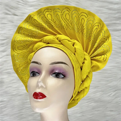 High Quality African Nigeria Auto Gele Elegant Helmet With Stones - B&R African Styles