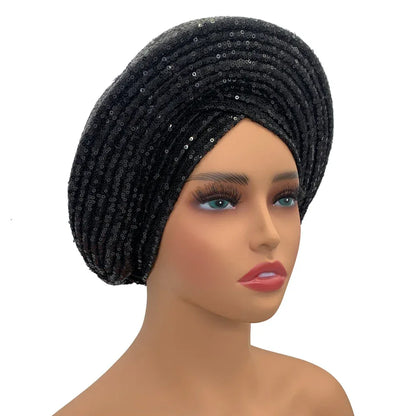 Auto Gele Sequin Headtie Nigeria Head Wraps Lady Headpiece - B&R African Styles