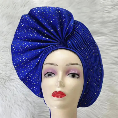 High Quality African Nigeria Auto Gele Elegant Helmet With Stones - B&R African Styles