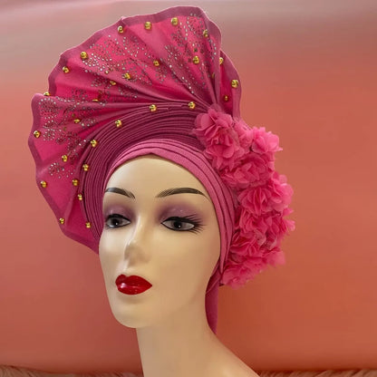 Head Wrap African Aso Oke Gele Headtie Auto Gele With Beads For Wedding Party - B&R African Styles