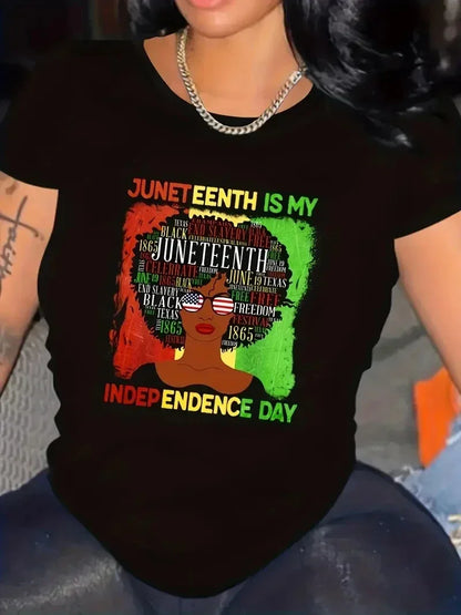 Juneteenth Printed Round Neck Casual T-shirt: Harajuku Style for Women's Freedom Festival - B&R African Styles