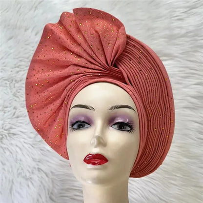 High Quality African Nigeria Auto Gele Elegant Helmet With Stones - B&R African Styles
