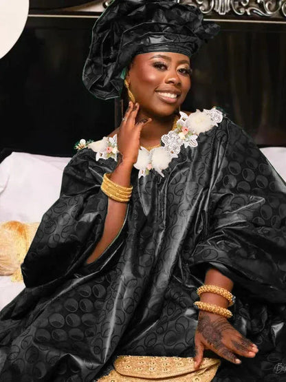 Original Bazin Riche Long Dresses Free Size For Women Party Clothing - B&R African Styles