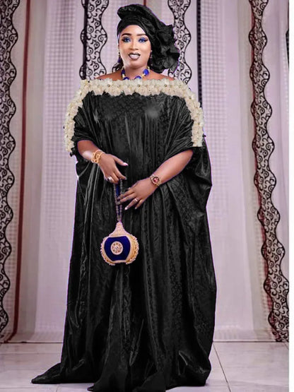 Bazin Riche Long Dresses For Women with Scarf - B&R African Styles
