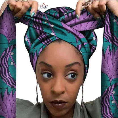 African Print Bonnet With Long Ribbon Wrap Single Layer Head Wrap Ankara Pattern - B&R African Styles
