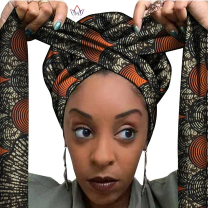 African Print Bonnet With Long Ribbon Wrap Single Layer Head Wrap Ankara Pattern - B&R African Styles