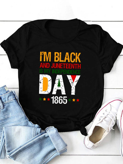 Juneteenth Print T-Shirt, Short Sleeve Crew Neck Casual Top For Spring & Summer, Women's Clothing - B&R African Styles