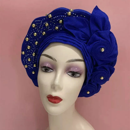 Head Wrap African Aso Oke Gele Headtie Auto Gele With Beads For Wedding Party - B&R African Styles