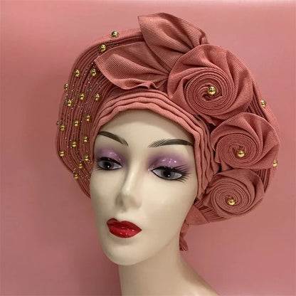 High Quality African Nigeria Auto Gele Elegant Helmet With Stones - B&R African Styles