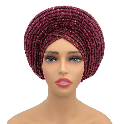 Auto Gele Sequin Headtie Nigeria Head Wraps Lady Headpiece - B&R African Styles